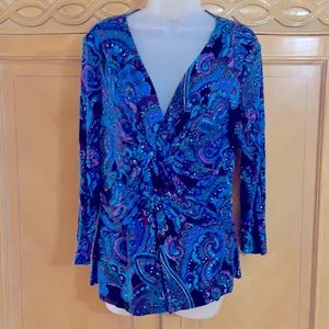 Paisley blue & purple print blouse.